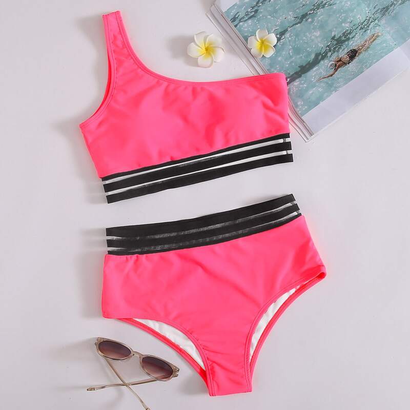 

Neon Pink One Shoulder Bikini Swimsuit