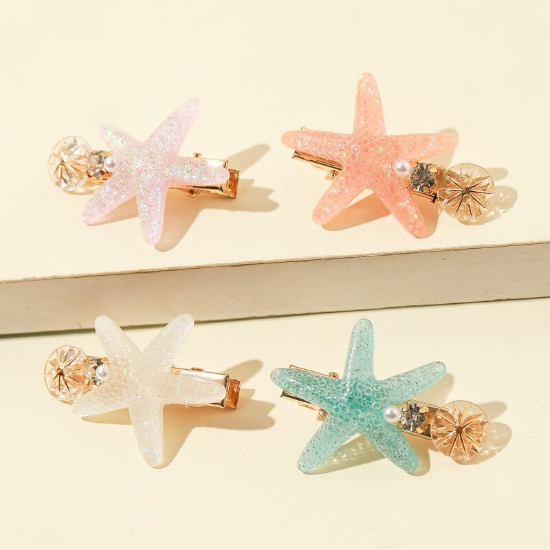 

4pcs Sea Star Decor Hair Clip, Multicolor
