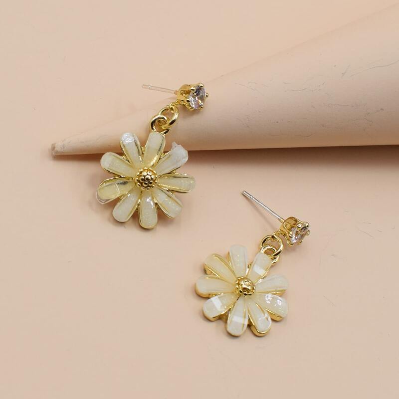 

Floral Charm Drop Earrings, Beige