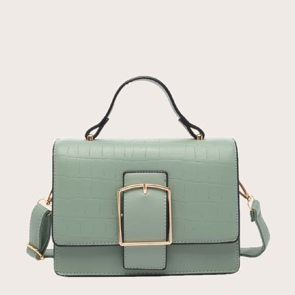 

Croc Embossed Satchel Bag, Green