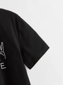 SHEIN Girls Gesture & Letter Graphic Tee - Black - View 4
