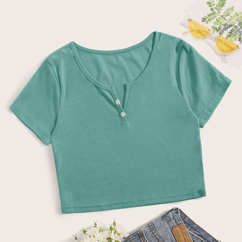 

Solid Notch Neck Tee, Green