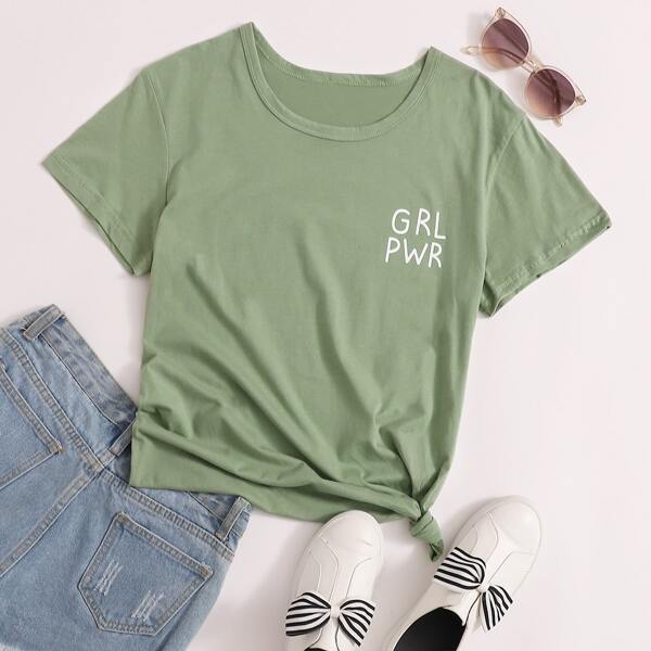 

Letter Graphic Round Neck Tee, Green