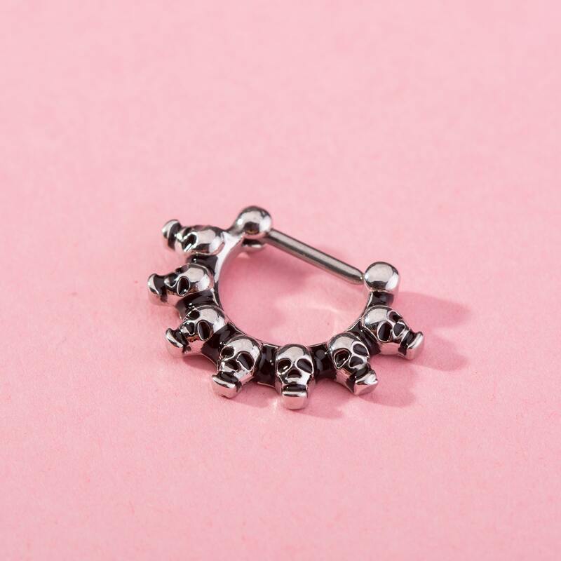 

Guys Skeleton Decor Nose Ring, Silver