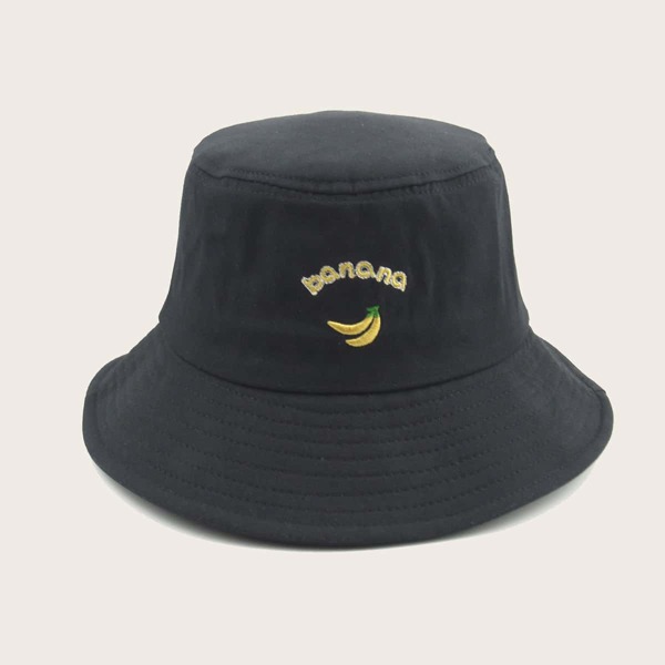 

Banana Embroidered Bucket Hat, Black
