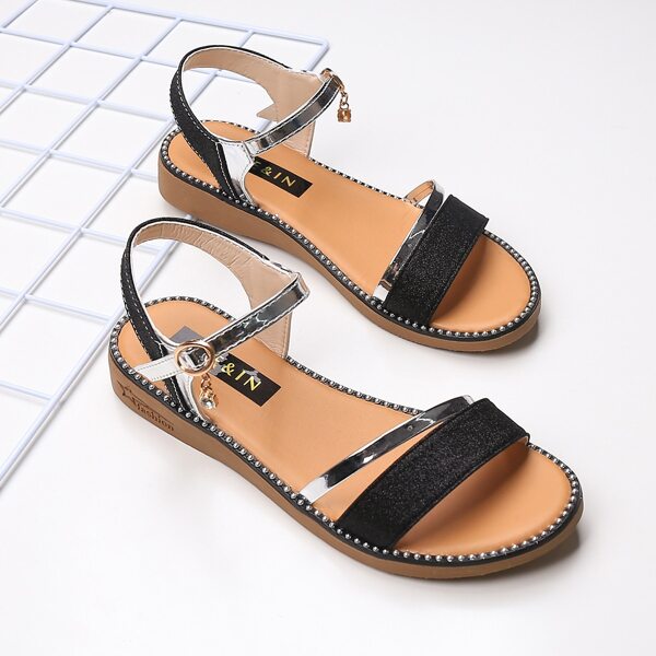 

Open Toe Ankle Strap Sandals, Black