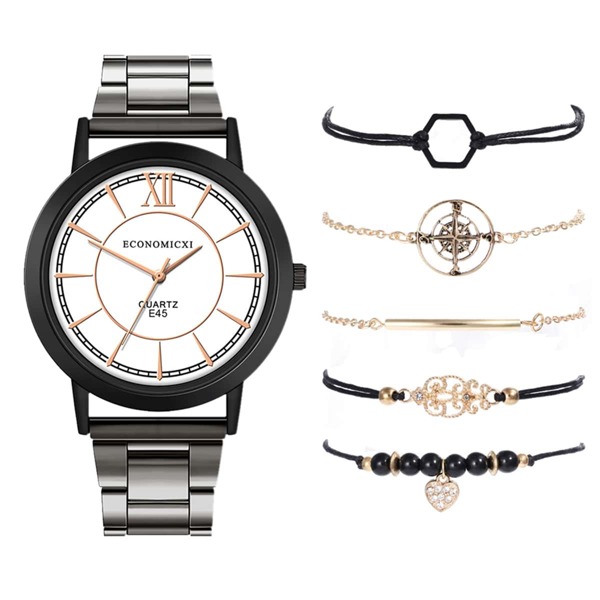 

1pc Round Pointer Watch With 5pcs Bracelet