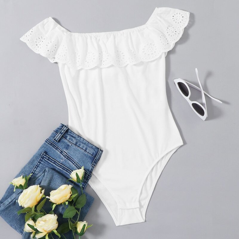 

White Ruffle Trim Bodysuit