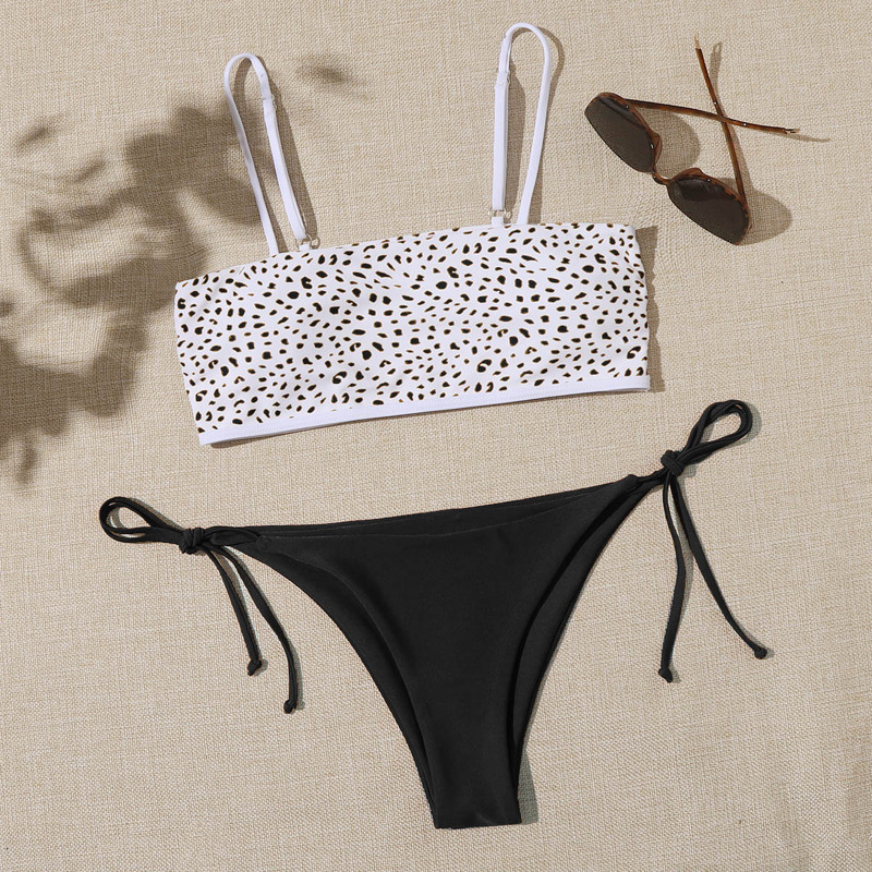 

Dalmatian Tie Side Bikini Swimsuit, Black and white
