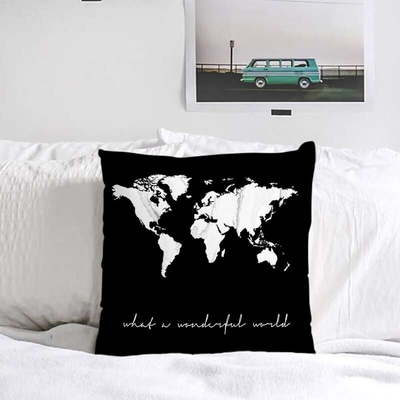 

World Map Print Cushion Cover Without Filler, Black and white