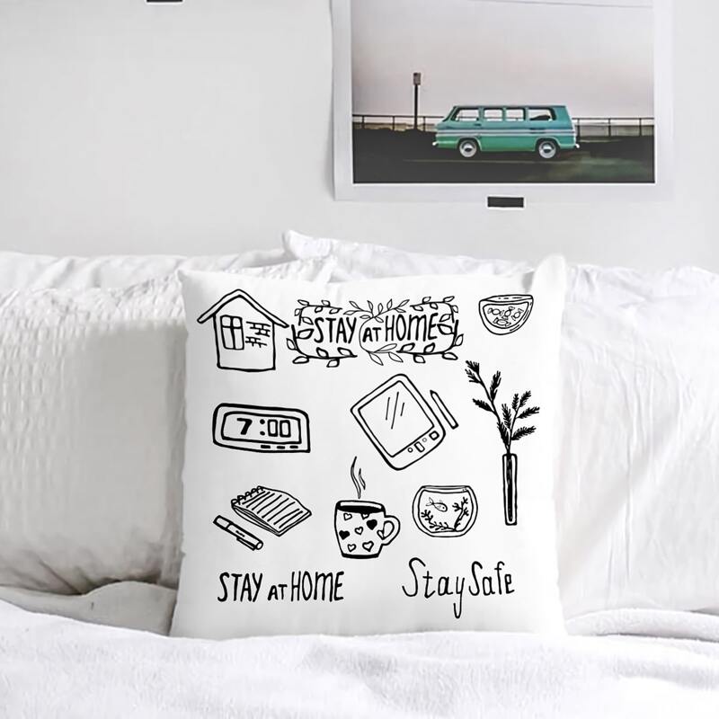 

Cartoon Graphic Cushion Cover Without Filler, Black and white
