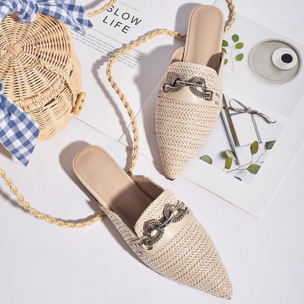 

Остроконечные плетеные мюли на плоской подошве, Бежевые