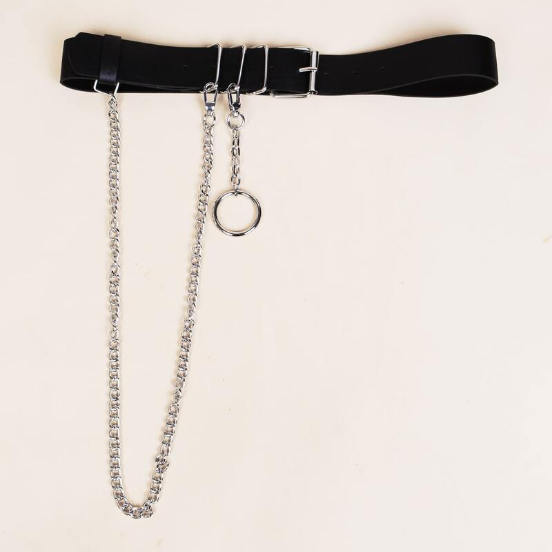 

Chain Decor Metal Buckle Belt, Black