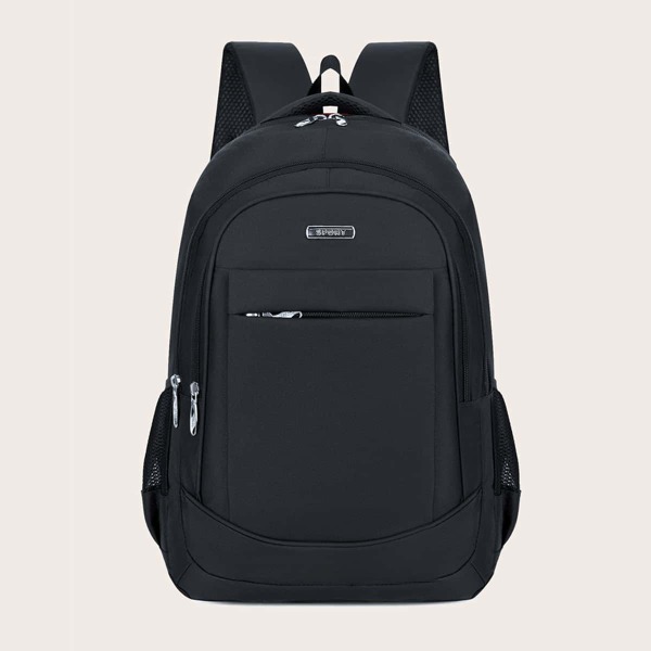 

Men Solid Zip Front Backpacks, Black