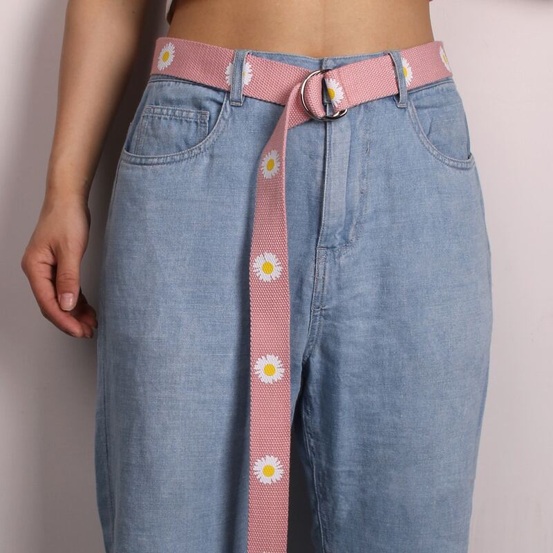 

Daisy Embroidered Tape Belt, Pink