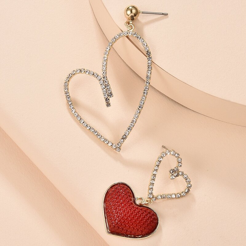 

Rhinestone Engraved Heart Design Drop Earrings, Red