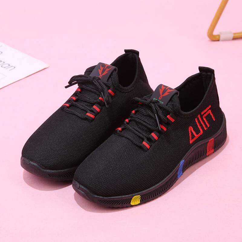 

Lace-up Knit Trainers, Black