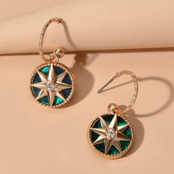 

Star Decor Drop Earrings, Green