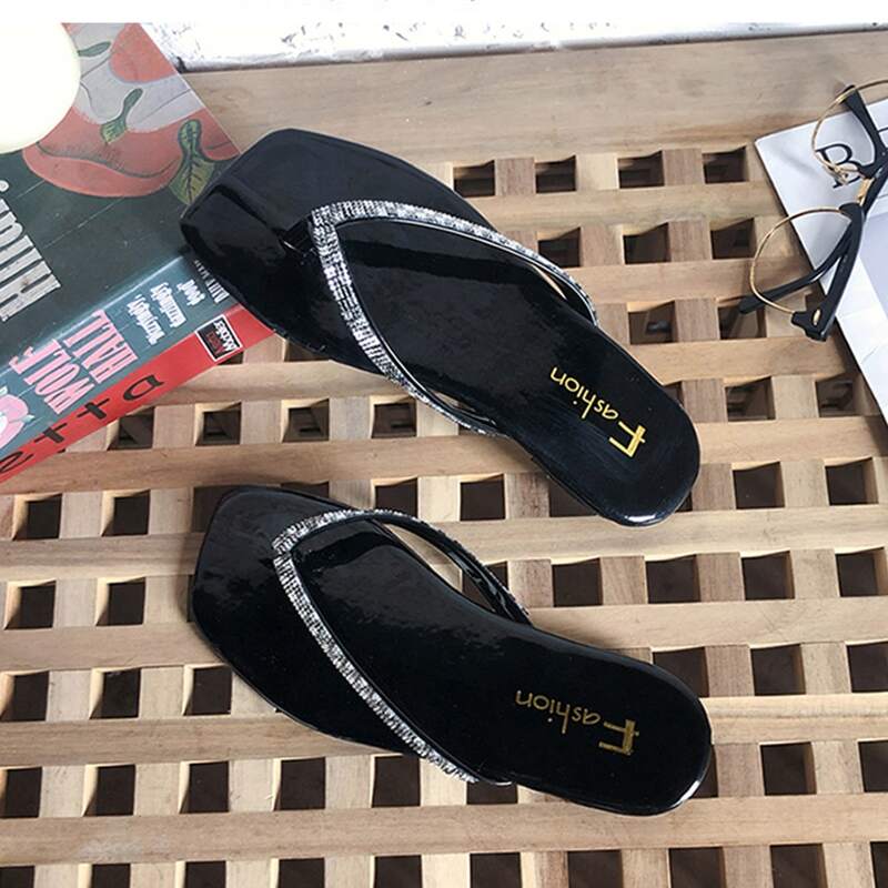 

Rhinestone Flip Flops, Black
