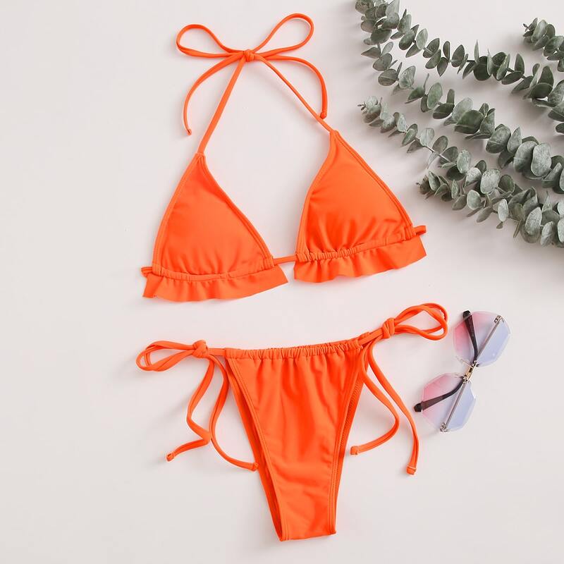 

Triangle Tie Side Bikini Swimsuit, Orange bright