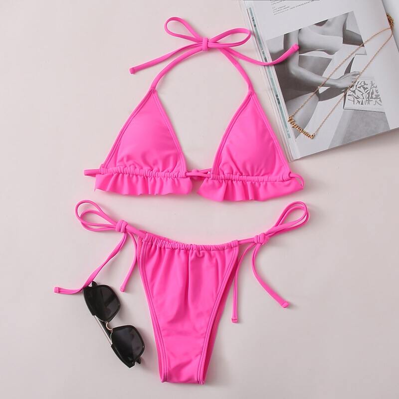 

Triangle Tie Side Bikini Swimsuit, Hot pink