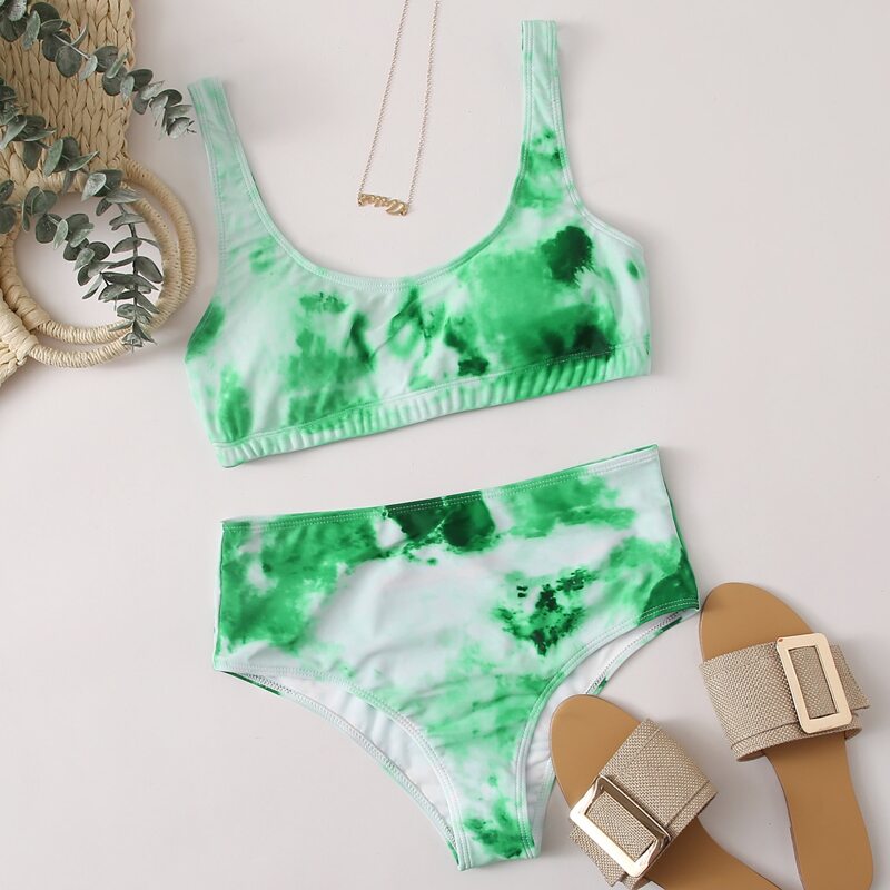 

Tie Dye High Waisted Bikini Swimsuit, Green