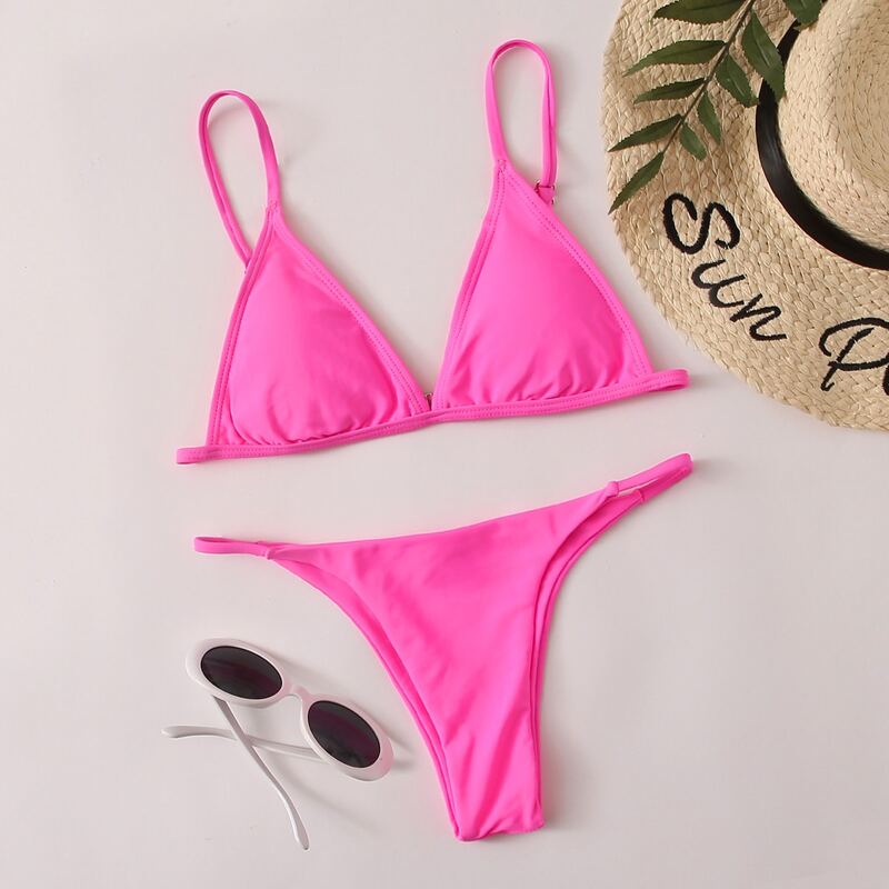 

Triangle Thong Bikini Swimsuit, Pink