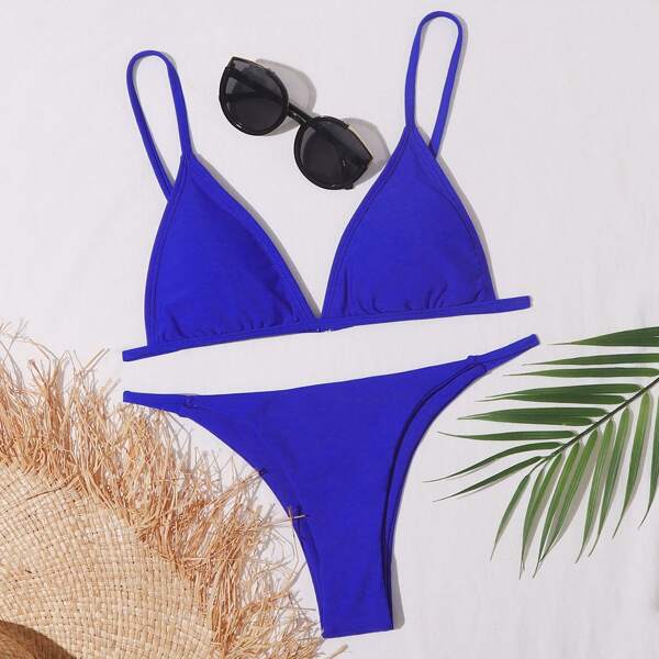 

Triangle Thong Bikini Swimsuit, Blue