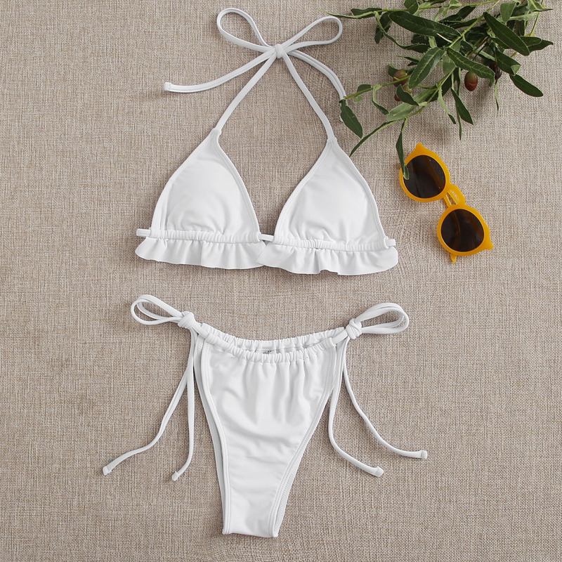 

Triangle Tie Side Bikini Swimsuit, White