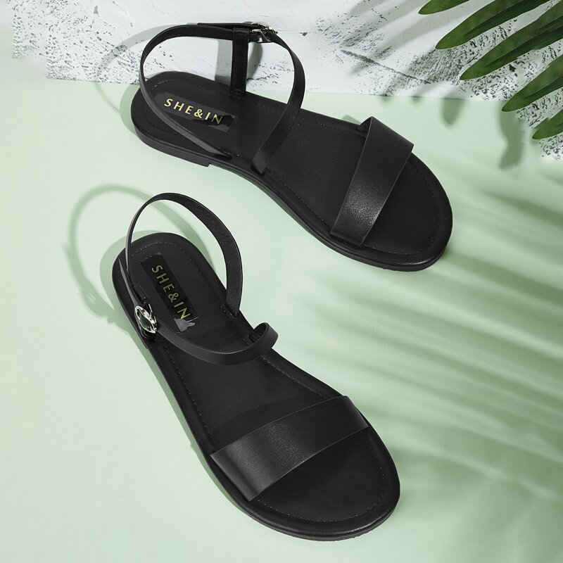 

Open Toe Ankle Strap Sandals, Black