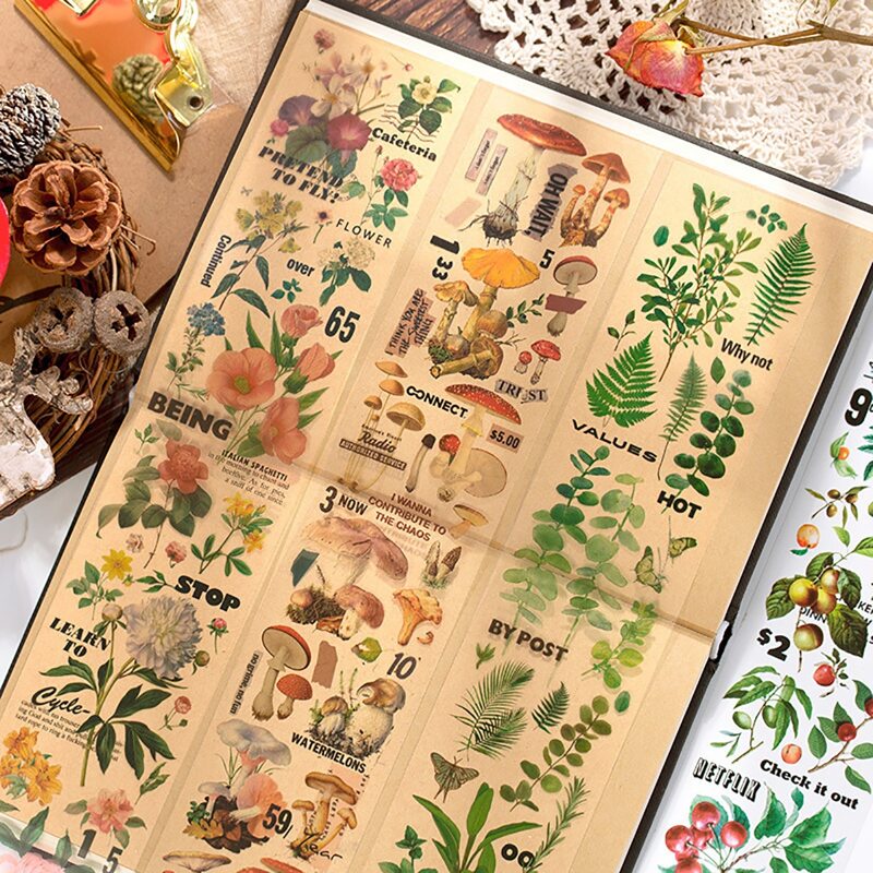 

2sheets Plants Print Tape Sticker, Multicolor