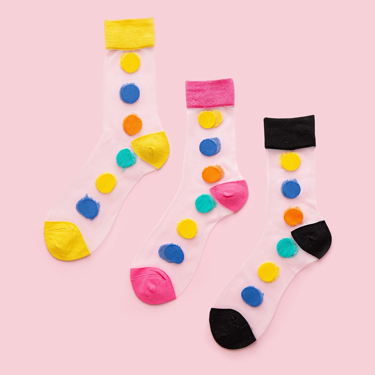

3pairs Polka Dot Pattern Mesh Socks, Multicolor