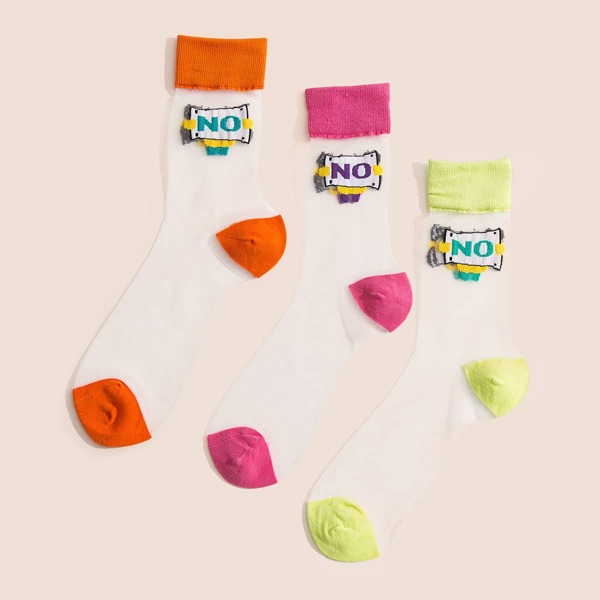 

3pairs Letter Graphic Mesh Socks, Multicolor