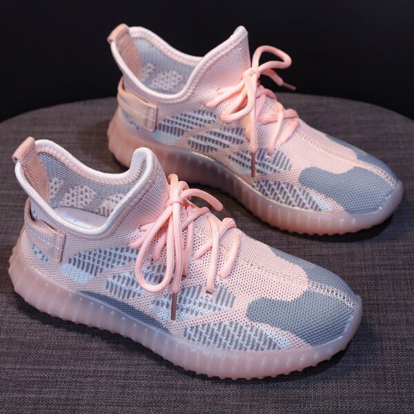 

Lace-up Front Knit Sneakers, Pink
