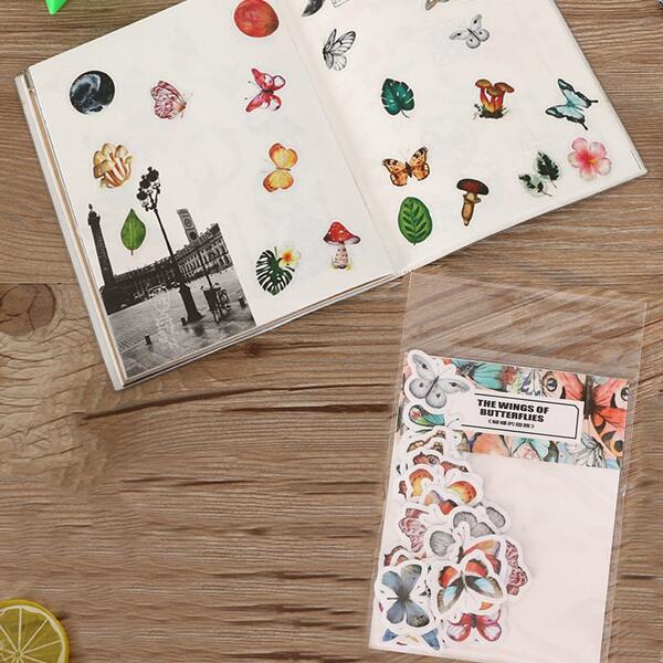 

2packs Plants & Butterfly Print Random Sticker, Multicolor