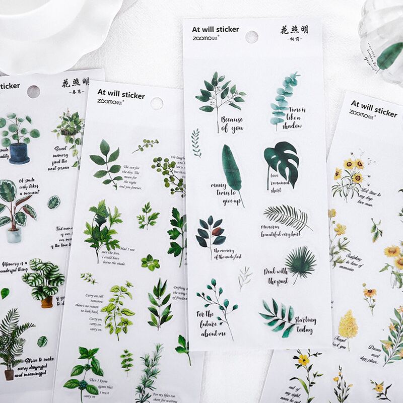 

2sheets Plants Print Sticker, Green