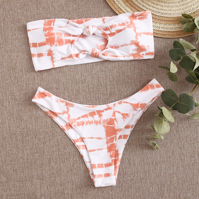 

Tie Dye Knot Bandeau Bikini Swimsuit, Dusty pink