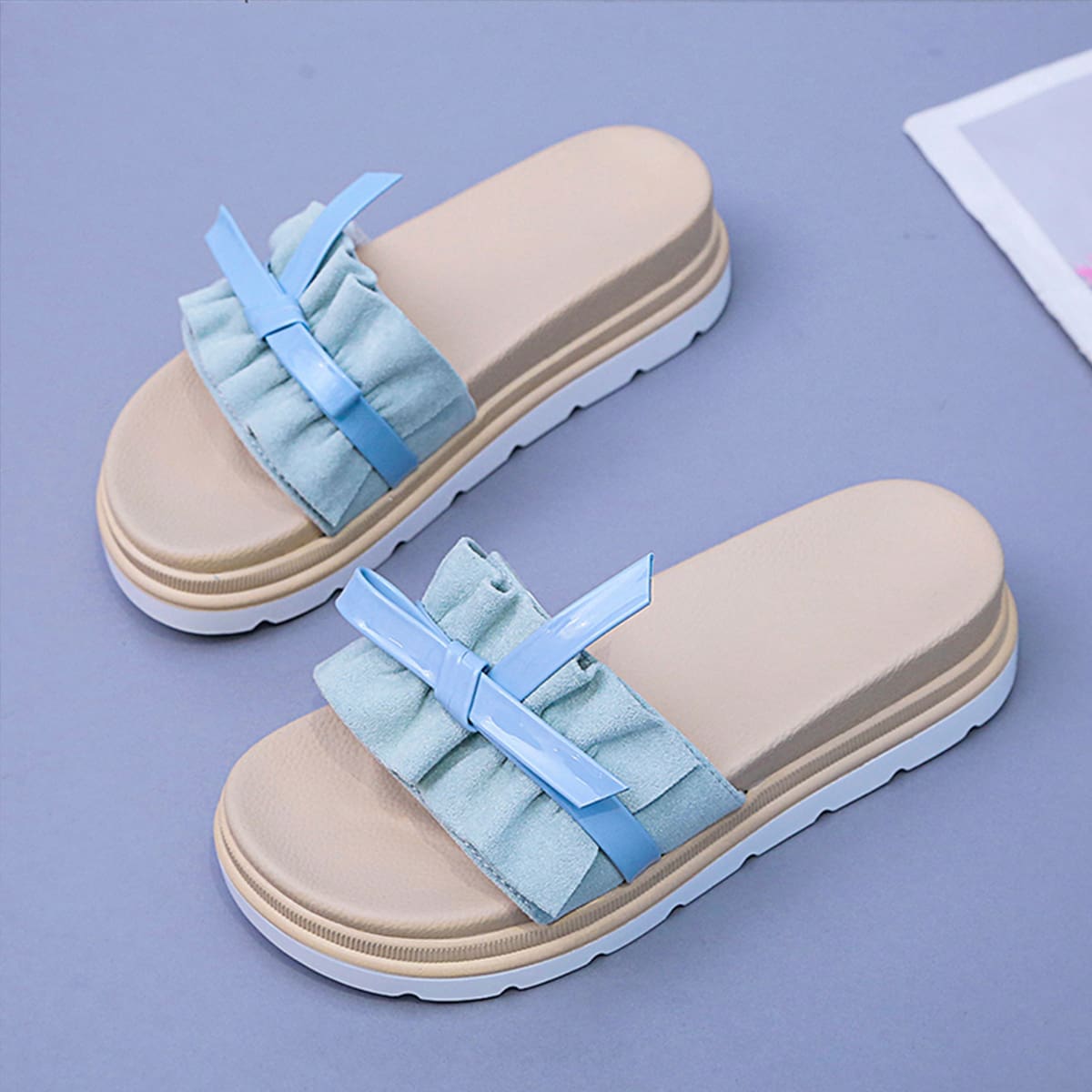 

Ruffle Tie Chunky Sliders, Blue