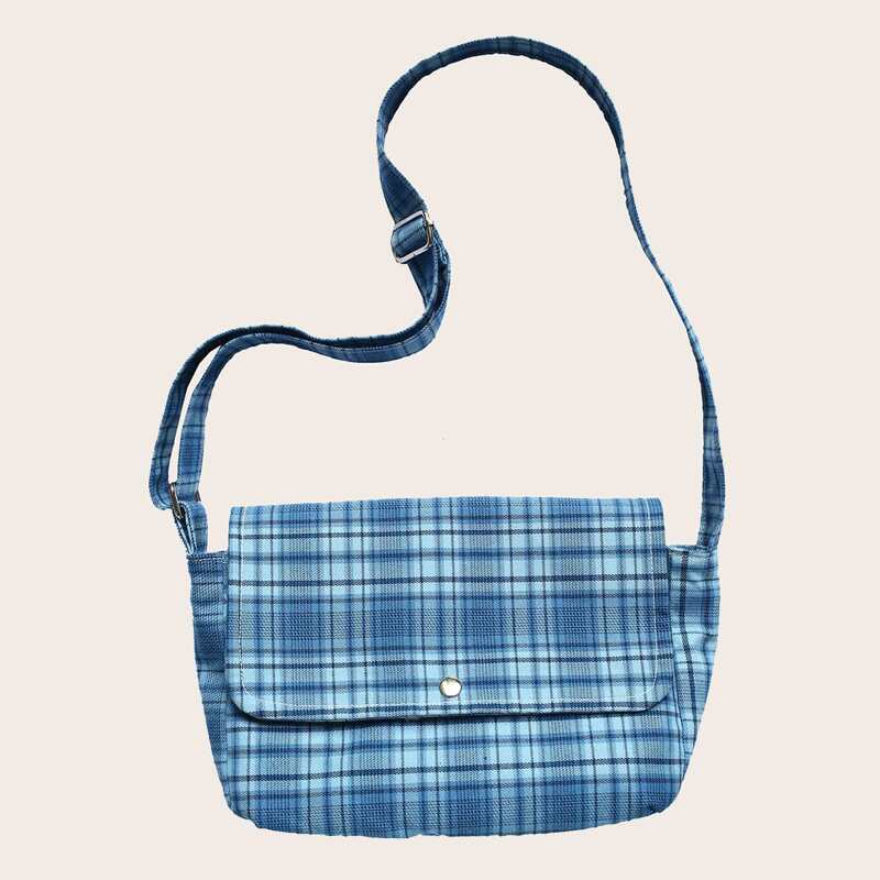 

Plaid Flap Crossbody Bag, Blue
