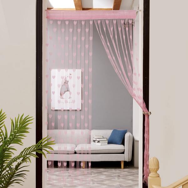 

1pc Heart Pattern String Curtain, Pink