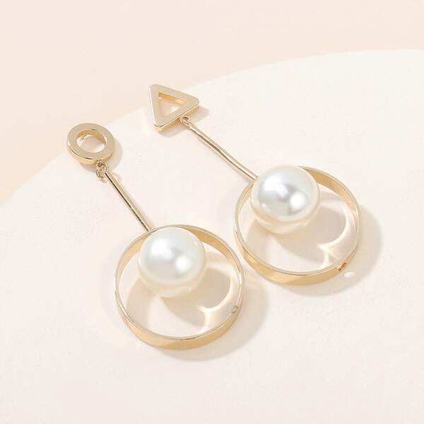 

Faux Pearl Decor Drop Earrings, Gold