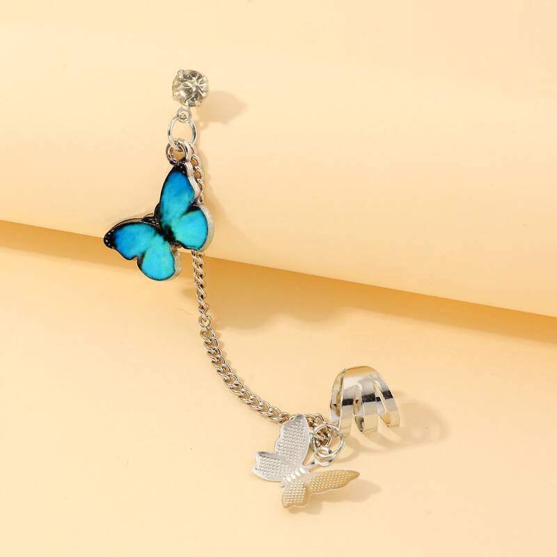 

Butterfly Charm Ear Climber, Blue