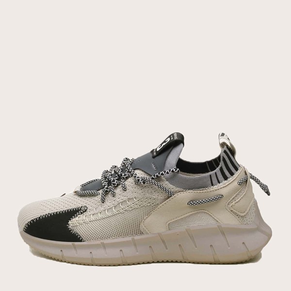 

Men Lace-up Front Wide Fit Sneakers, Beige
