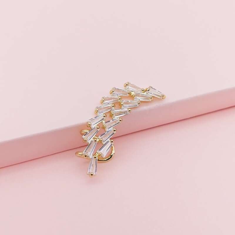Gemstone Engraved Ear Climber, Gold