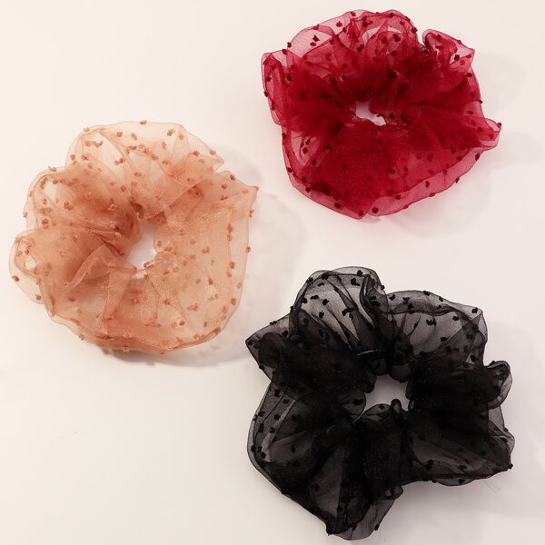 

3pcs Solid Mesh Scrunchie, Multicolor