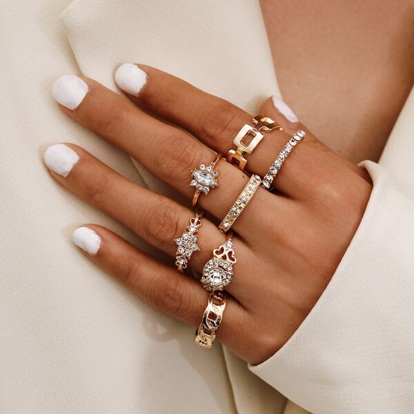 

7pcs Chain Design Ring, Gold