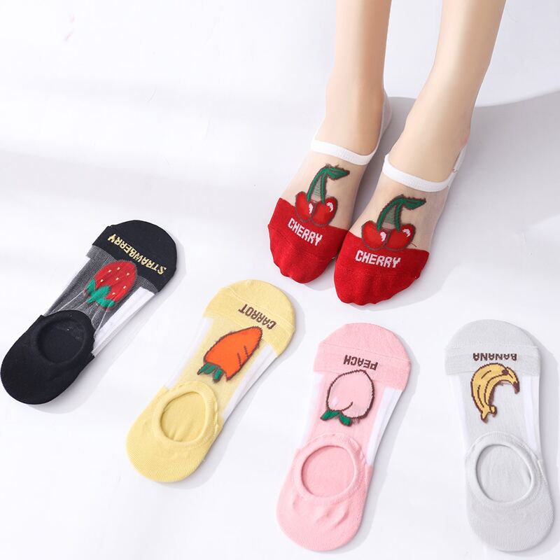 

5pairs Fruit Embroidered Invisible Socks, Multicolor