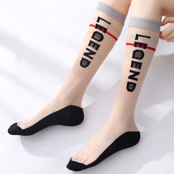 

Clear Letter Embroidered Socks, Black