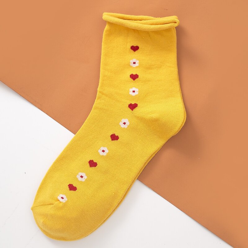 

Heart Embroidered Socks, Yellow
