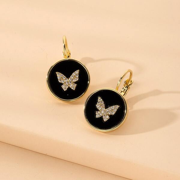 

Butterfly Pattern Drop Earrings, Gold